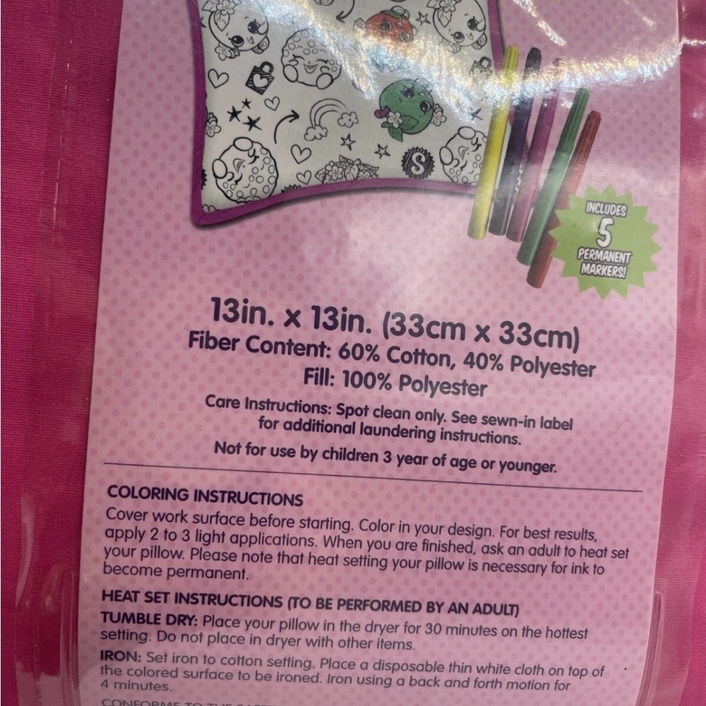 Shopkins Color Me Pillow with Markers - NEW Camp Sleepover Summer Fun Gift Pink - Picture 4 of 4